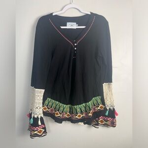 Anthropologie Judith March Embroidered Crochet Top Size Large
